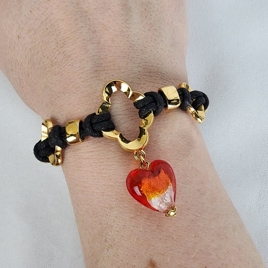 FAC Red Glass Heart Gold Tone Bracelet