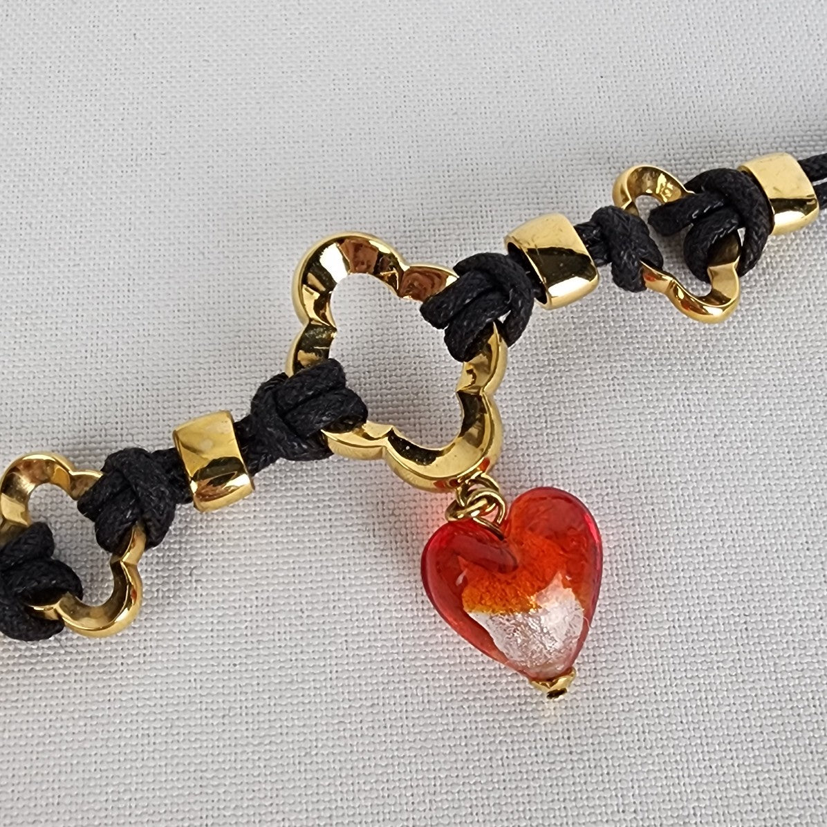 FAC Red Glass Heart Gold Tone Bracelet