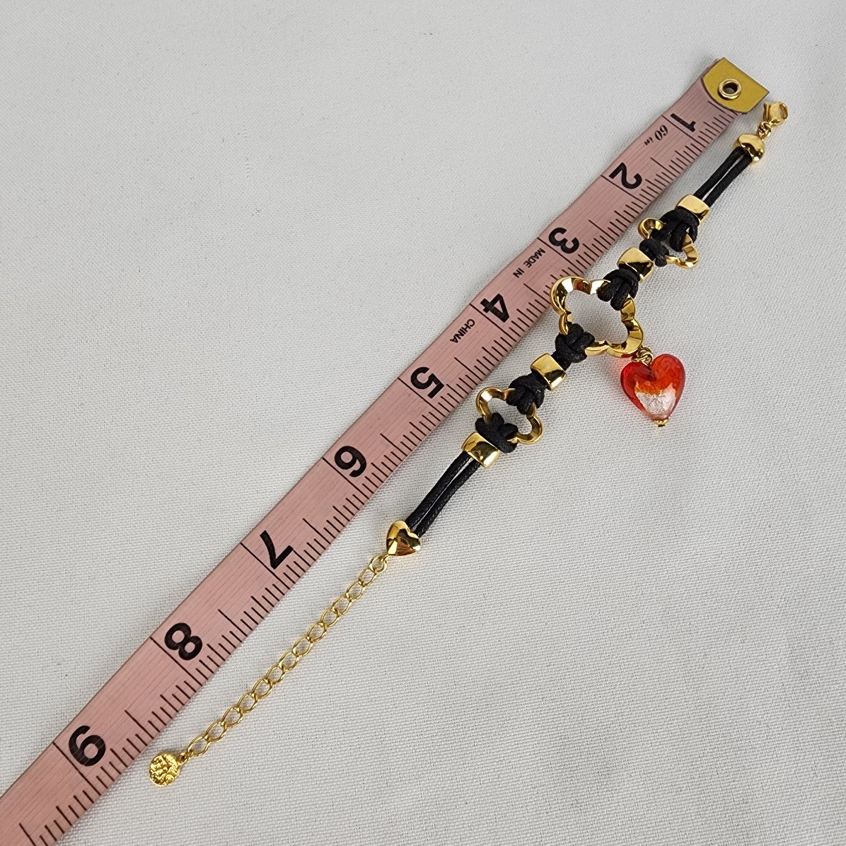 FAC Red Glass Heart Gold Tone Bracelet