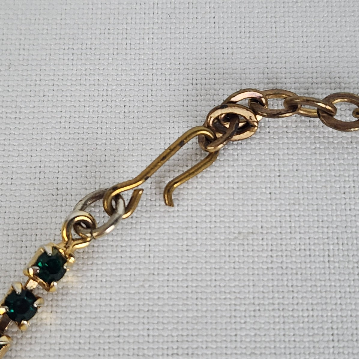 Vintage Triad Gold Tone Green Rhinestone Necklace & Earring Set