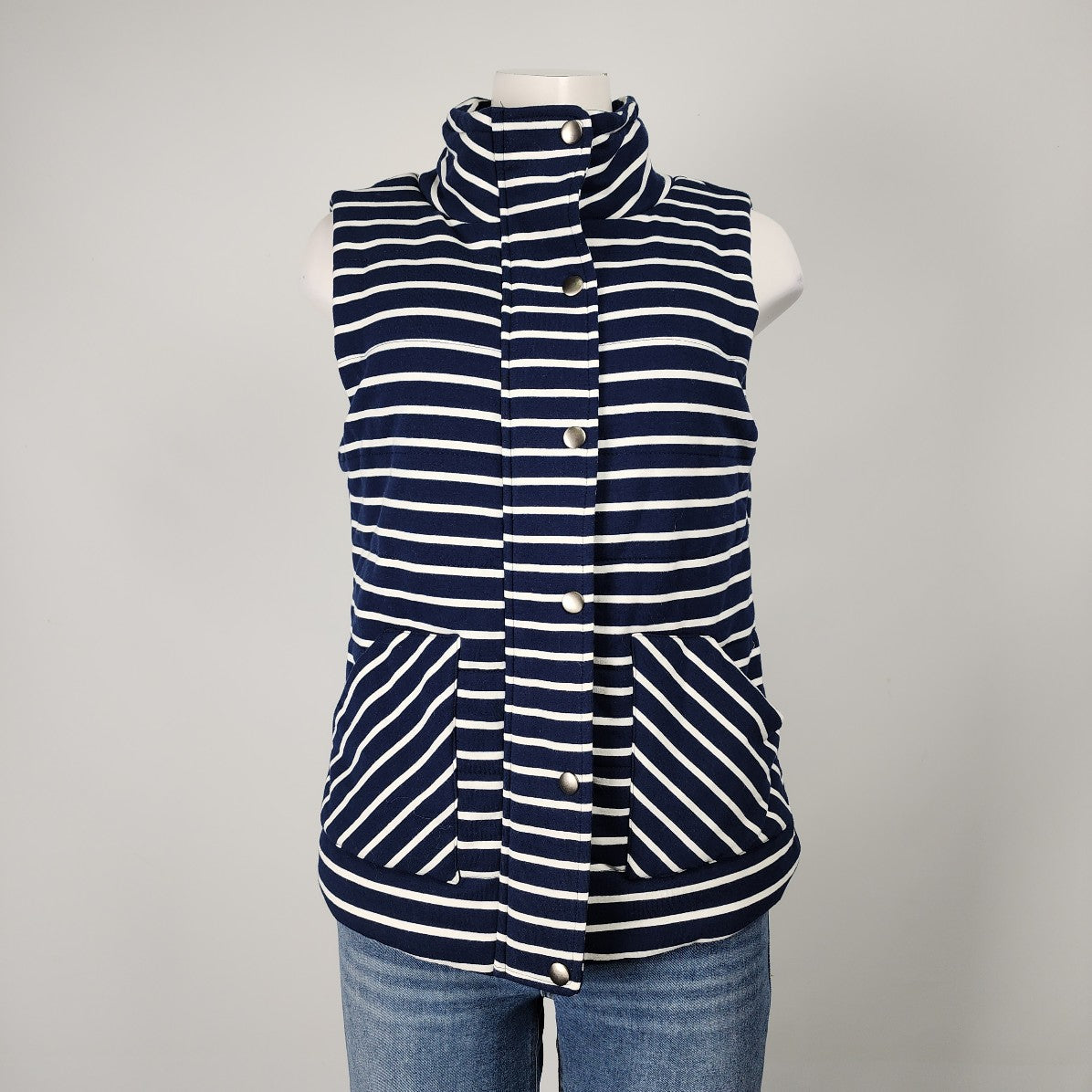 Grace & Lace Navy Striped Puffer Vest Size M