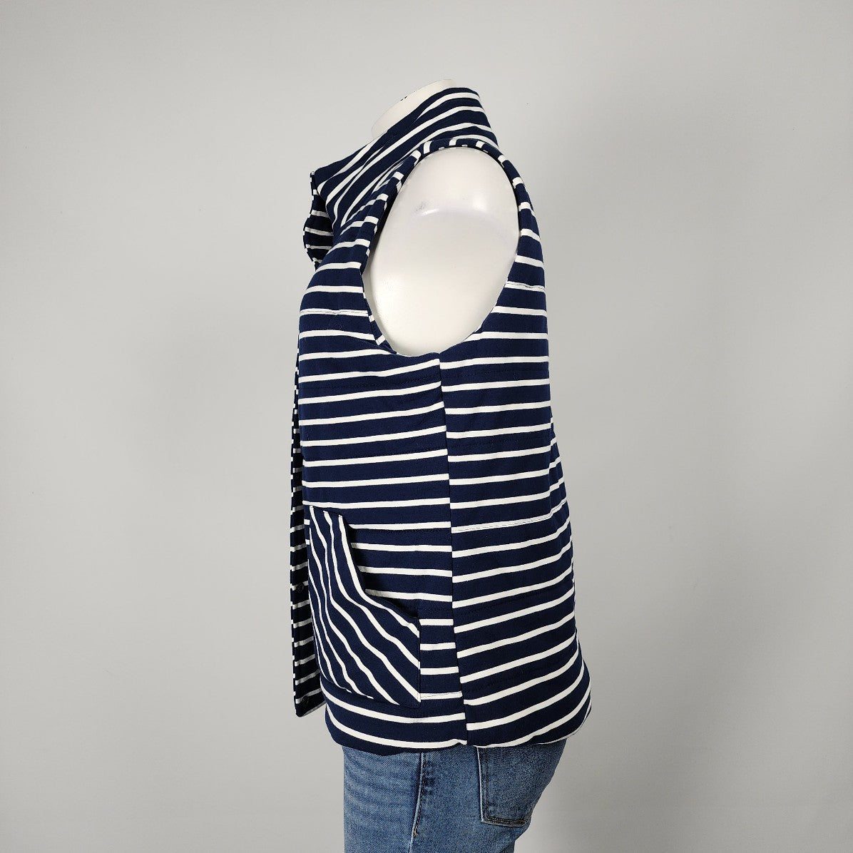 Grace & Lace Navy Striped Puffer Vest Size M