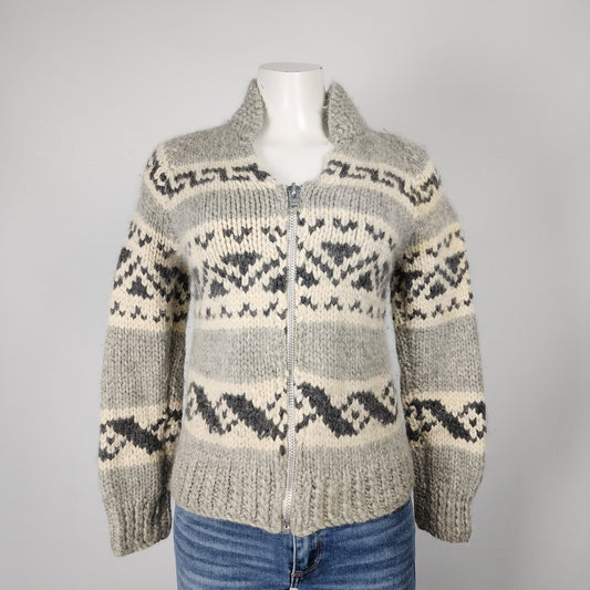 Vintage Cowichan Grey Handknit Sweater Jacket Size XS/S