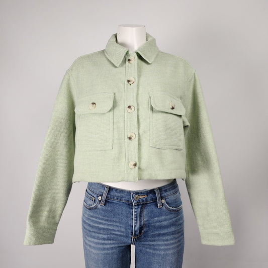 noa Soft Green Cotton Cropped Button Up Jacket Size S