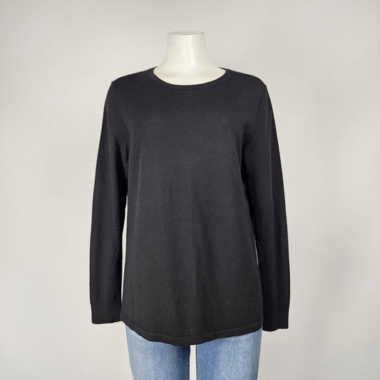 Lord & Taylor Black Merino Wool Knit Sweater Size L