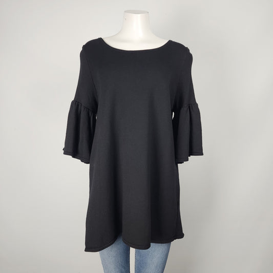 Bryn Walker Black Bamboo Cotton Ruffle Sleave Top Size S/M