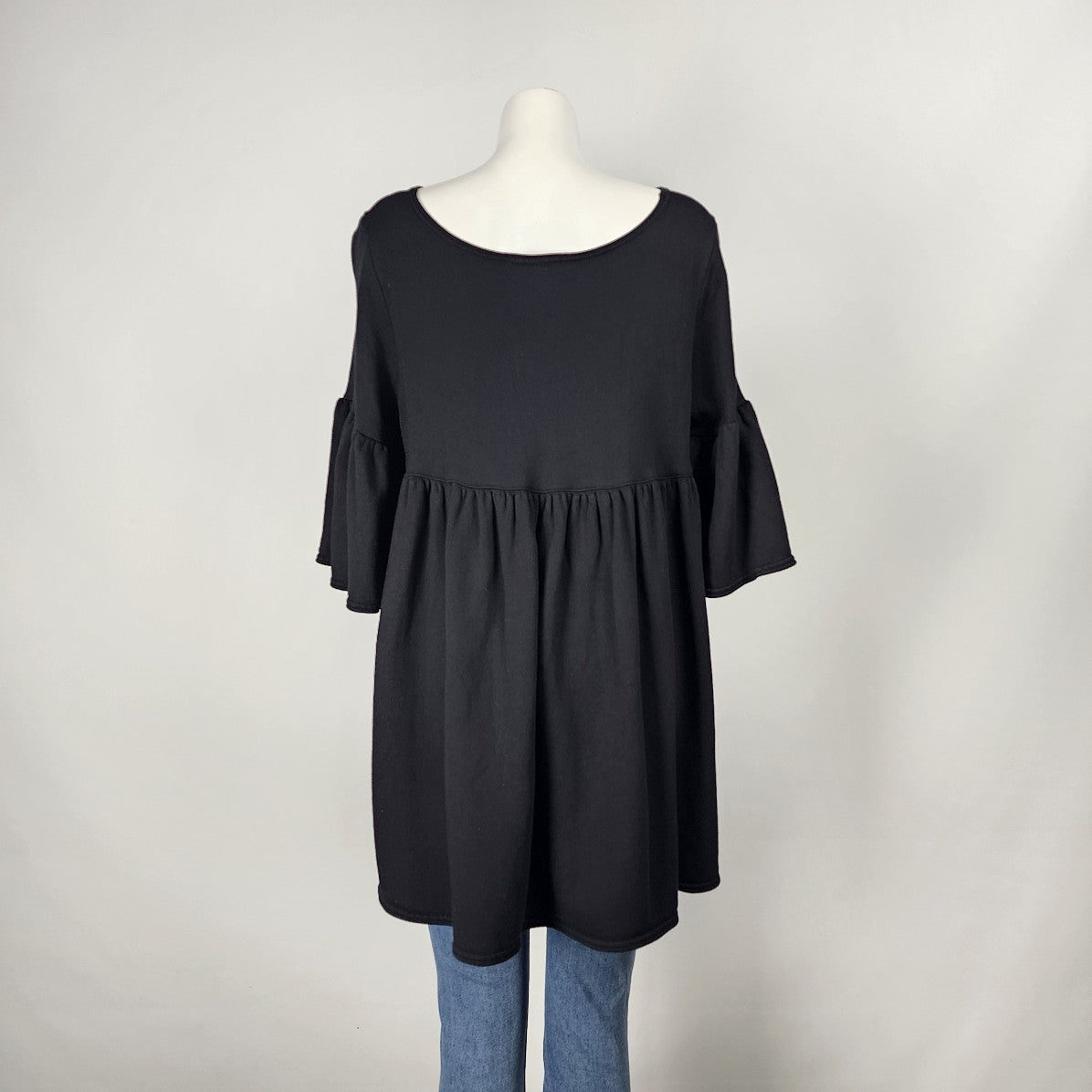 Bryn Walker Black Bamboo Cotton Ruffle Sleave Top Size S/M