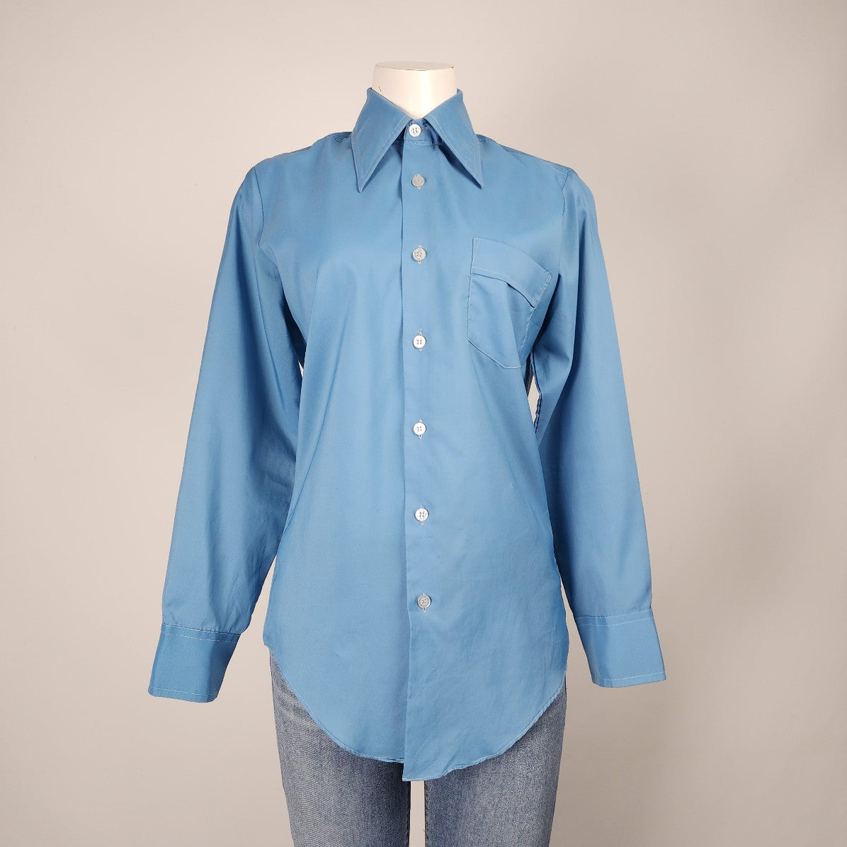 Vintage Prince Romano Blue Button Up Collared Top Size S/M