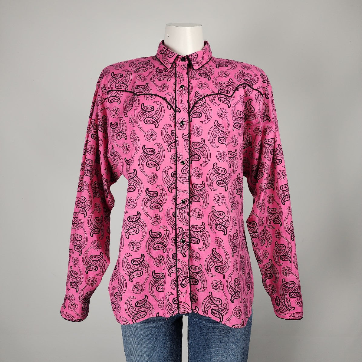 Karman Pink Western Pearl Snap Collared Shirt Size L