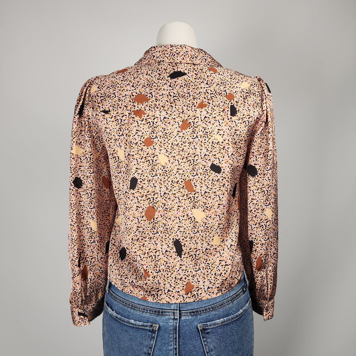 Zara Brown Speckled Button Up Blouse Size XS