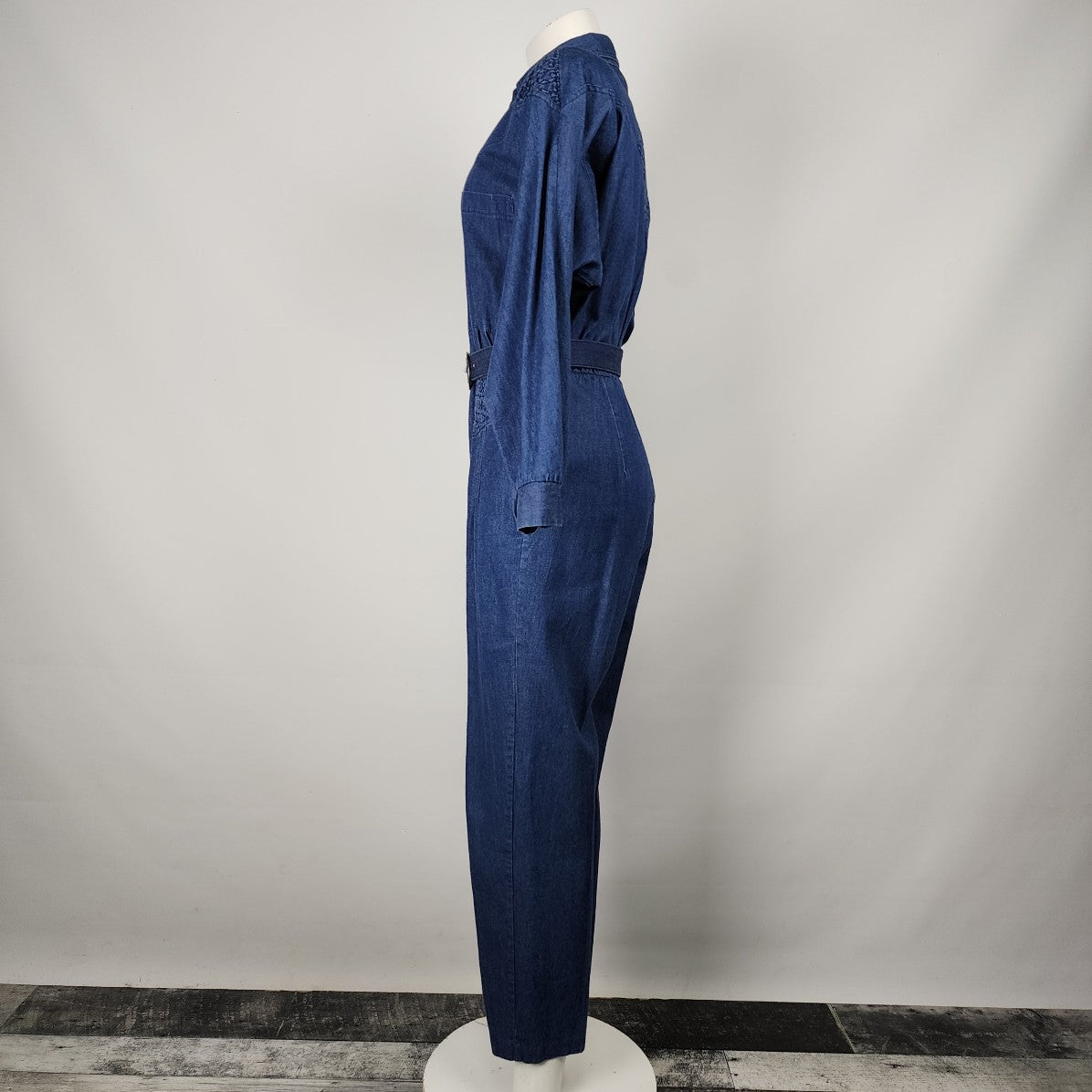 Michael Phillips Cotton Denim Long Sleeve Belted Jumpsuit Size S/M