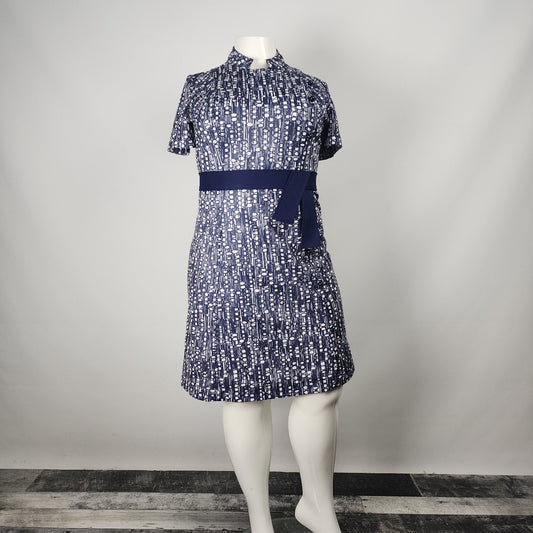 Vintage Lenoir Blue Belted Sheath Dress Size XL