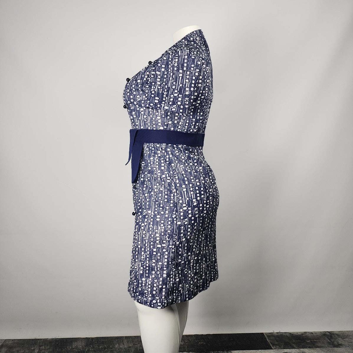 Vintage Lenoir Blue Belted Sheath Dress Size XL