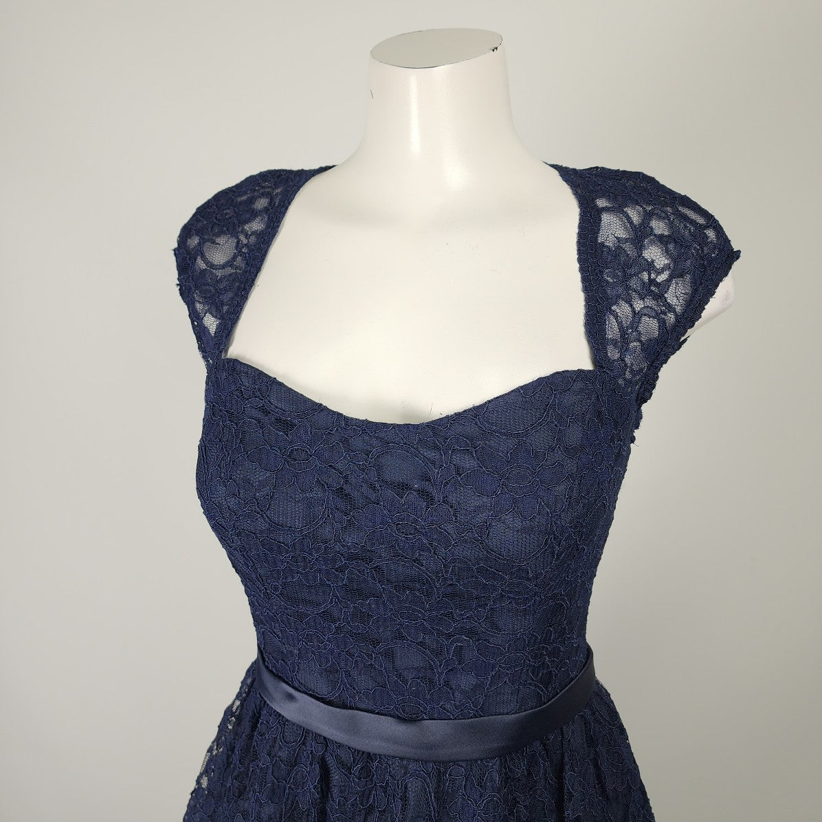 Mori Lee Navy Blue Lace Fit & Flare Bridesmaids Party Dress Size 10