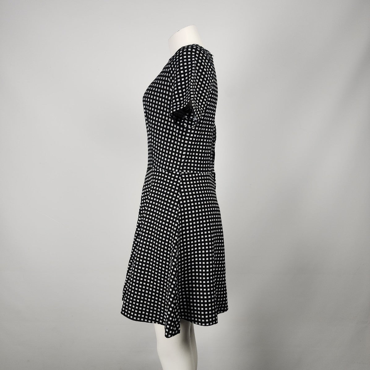 Vintage Black Check Print Fit & Flare Dress Size M