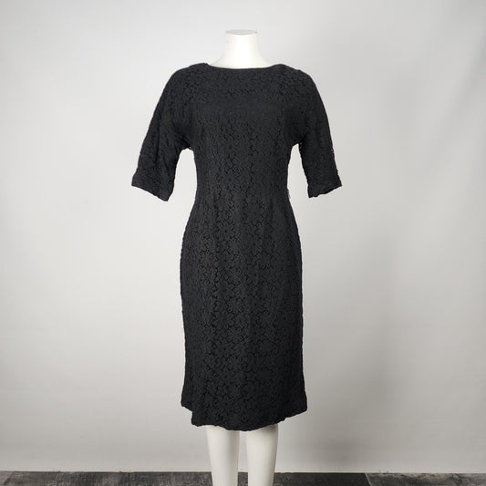 Vintage Wendy Lane Black Lace Long Sleeve Sheath Dress Size M