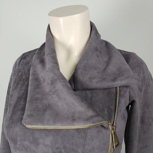 Nounke Grey Faux Suede Asymmetrical Zip Up Light Jacket Size L