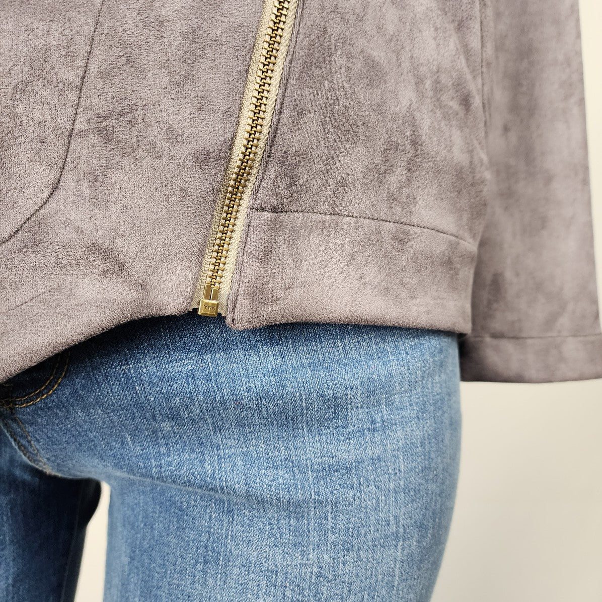 Nounke Grey Faux Suede Asymmetrical Zip Up Light Jacket Size L