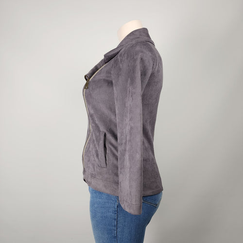 Nounke Grey Faux Suede Asymmetrical Zip Up Light Jacket Size L