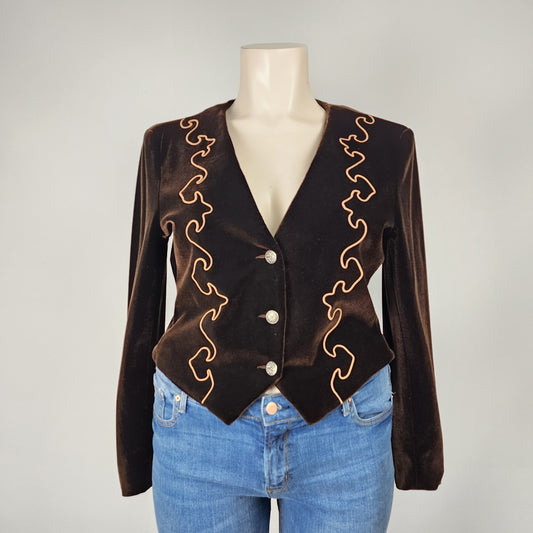 Vintage Long Horn Brown Velvet Button Up Blazer Size L