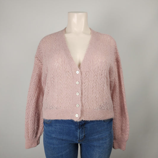 Free People Pink Knit Button Up Cardigan Size XL