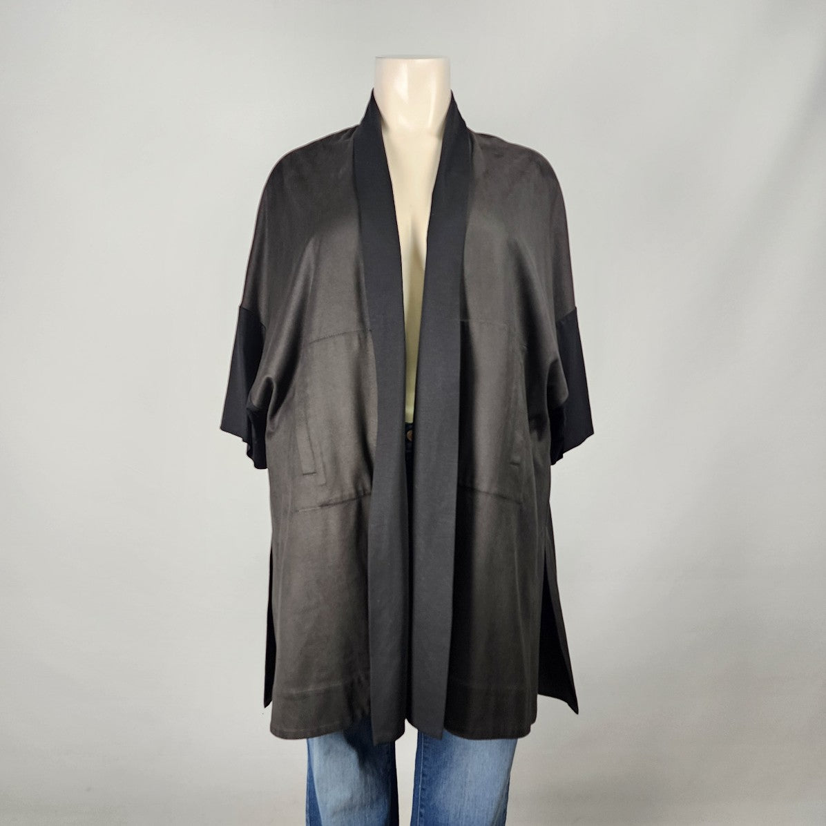 Amma Grey Faux Suede Kimono Cardigan Size XL