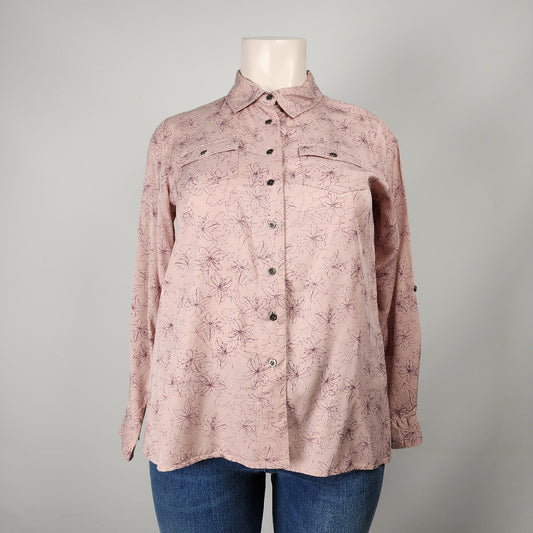 Charlie B Pink Floral Button Up Blouse Size XL