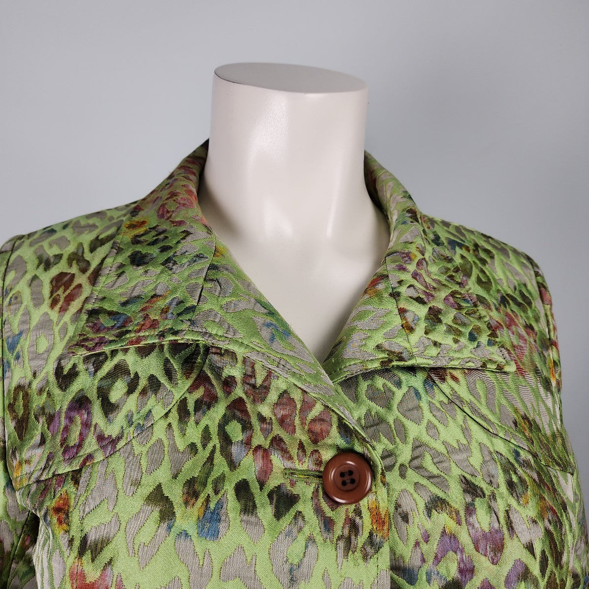 Mallia Green Animal Print Button Up Pea Coat Size XL