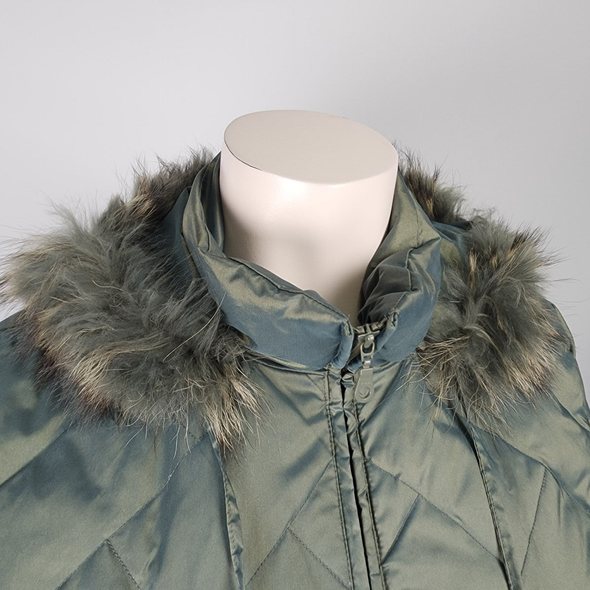 Nuage Green Quilted Fur Trim Hood Puffer Jacket Size XL