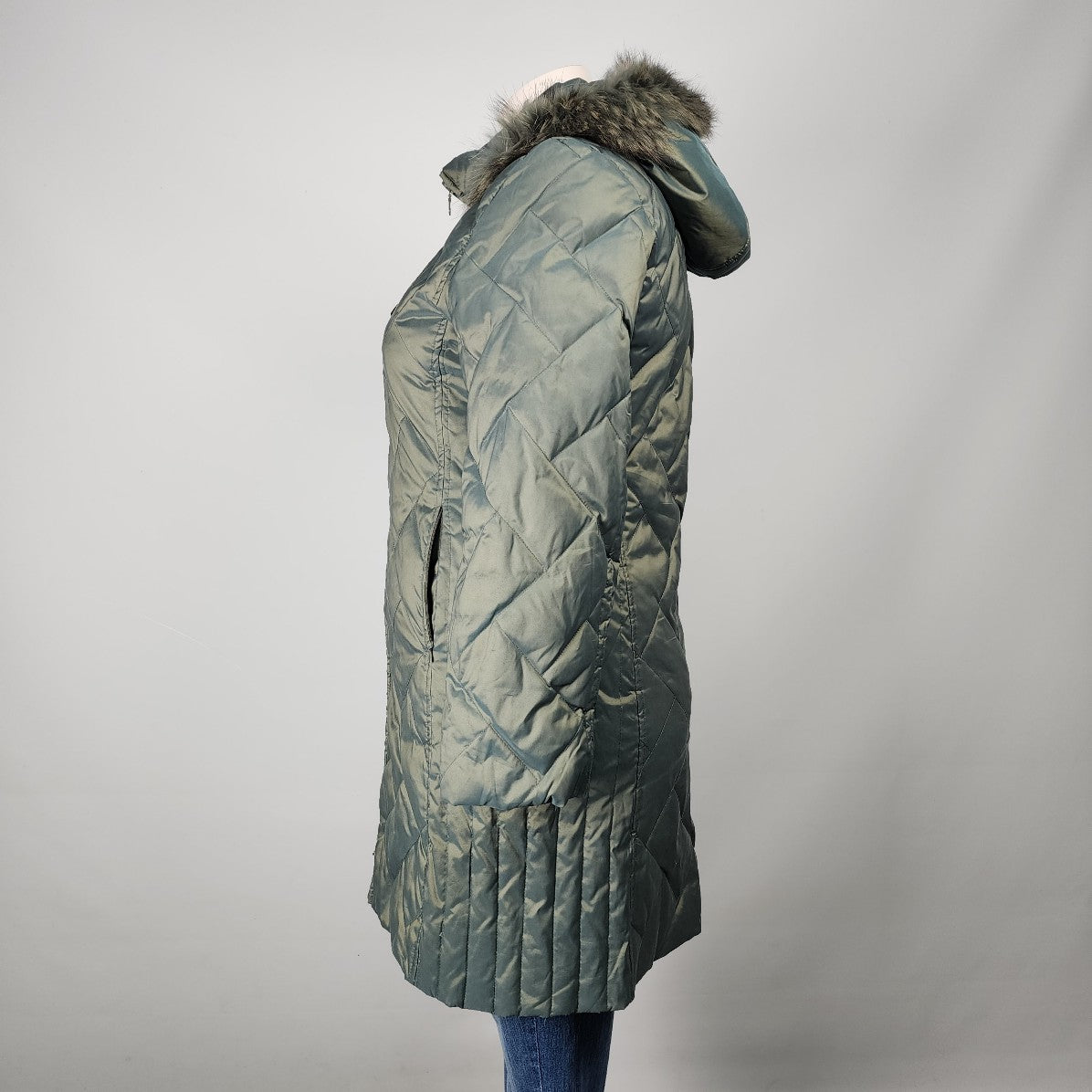 Nuage Green Quilted Fur Trim Hood Puffer Jacket Size XL