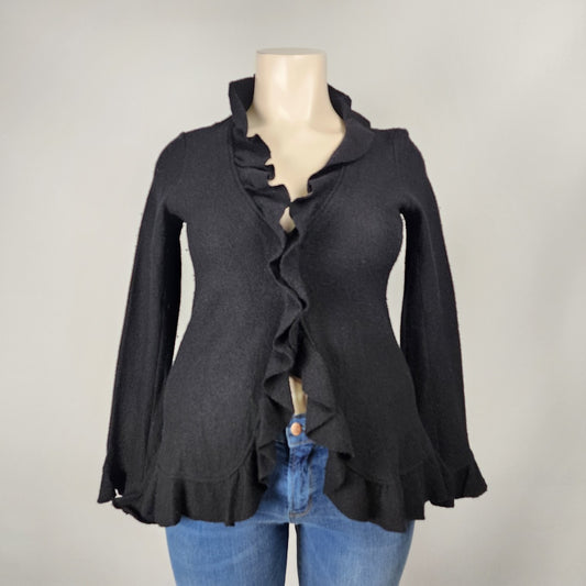 Ny.Lon by Dex Black Wool Ruffled Cardigan Jacket Size XL