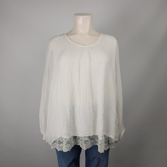 Giusy Made In Italy White Silk Lace Blouse Top Size 3X