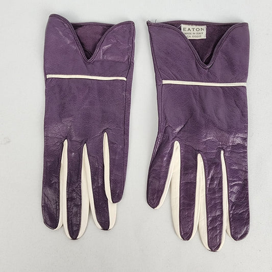 Vintage Eaton Made in Italy Purple & White Detail Leather Gloves