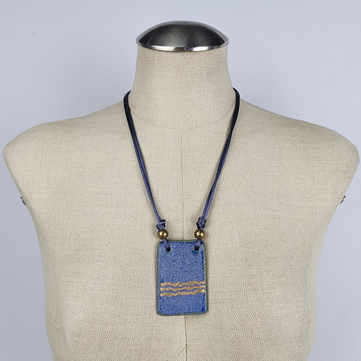 Handmade Blue & Gold Ceramic Pendant Necklace