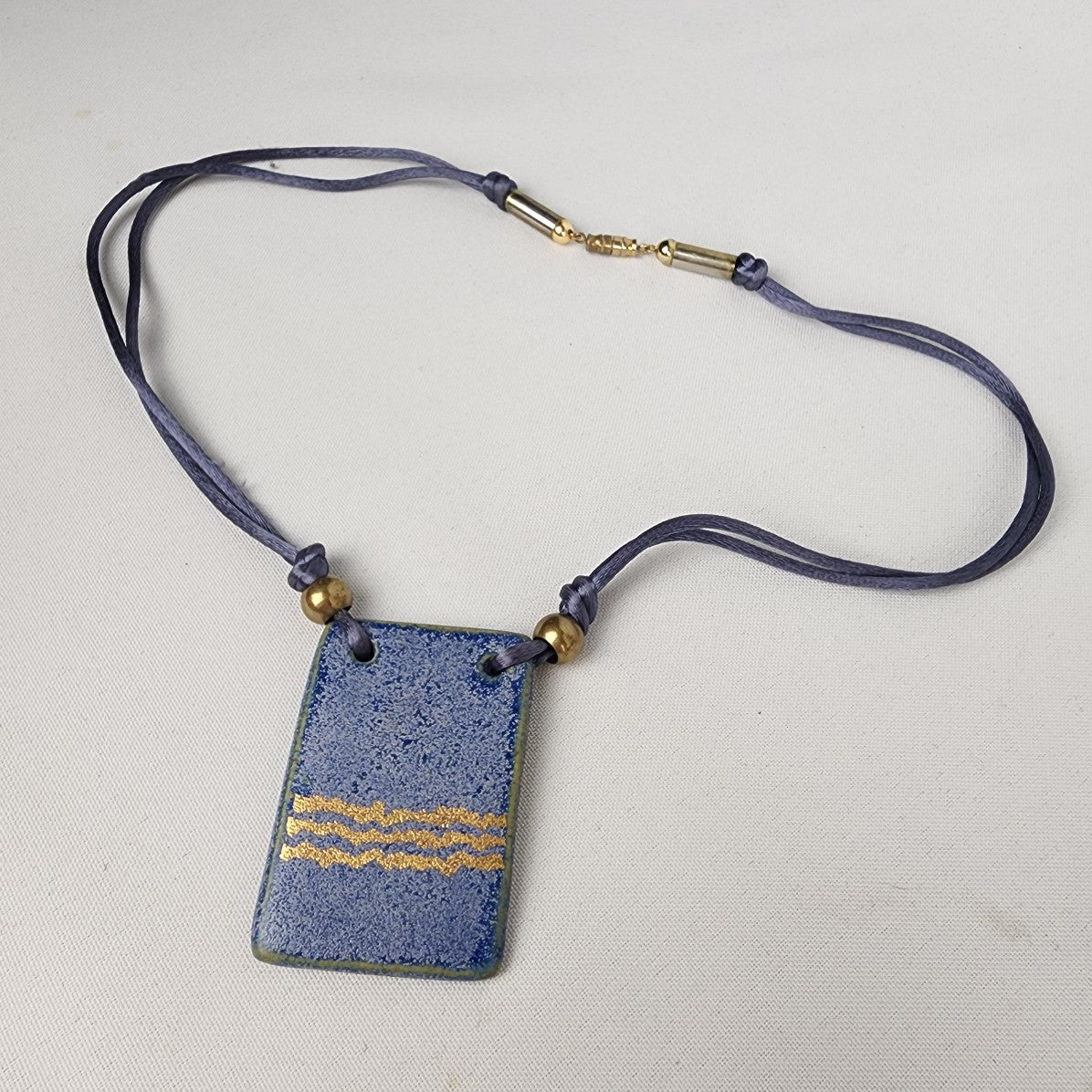 Handmade Blue & Gold Ceramic Pendant Necklace