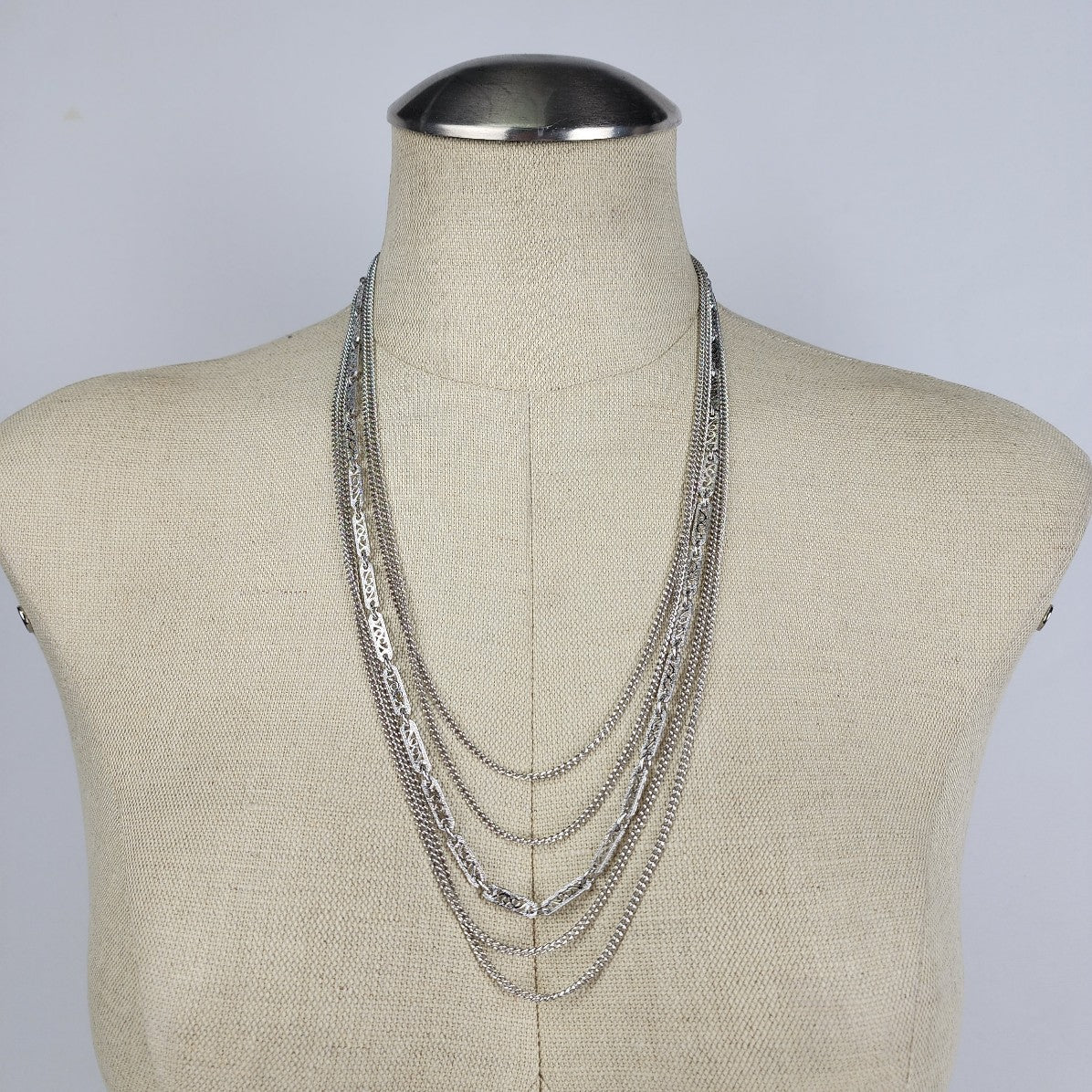 Vintage Silver Layered Chain Necklace