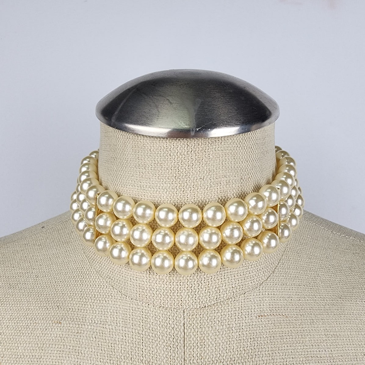 Vintage Cream Faux Pearl Layered Beaded Choker Necklace