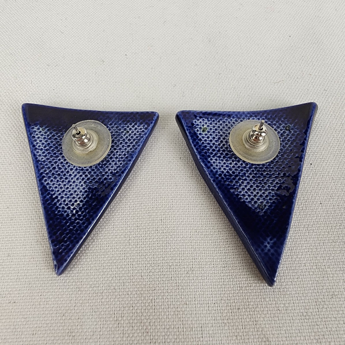 Vintage Handmade Blue & Gold Ceramic Triangle Earrings