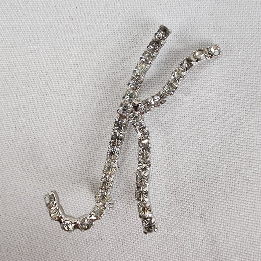 Vintage Silver Rhinestone Initial K Brooch