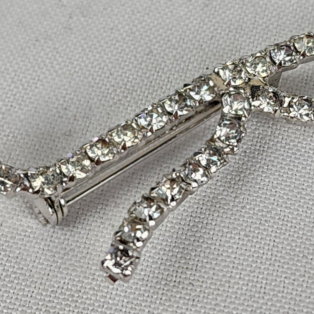 Vintage Silver Rhinestone Initial K Brooch