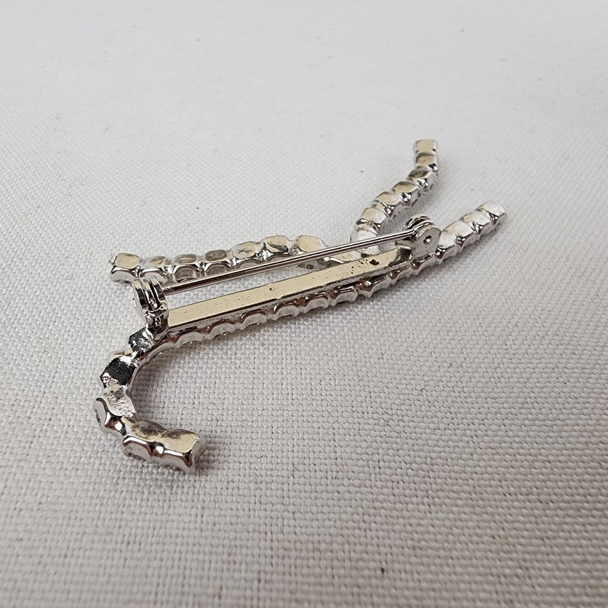 Vintage Silver Rhinestone Initial K Brooch