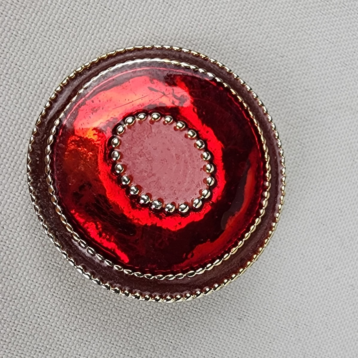 Vintage Red Enamel Metal Clip On Earrings