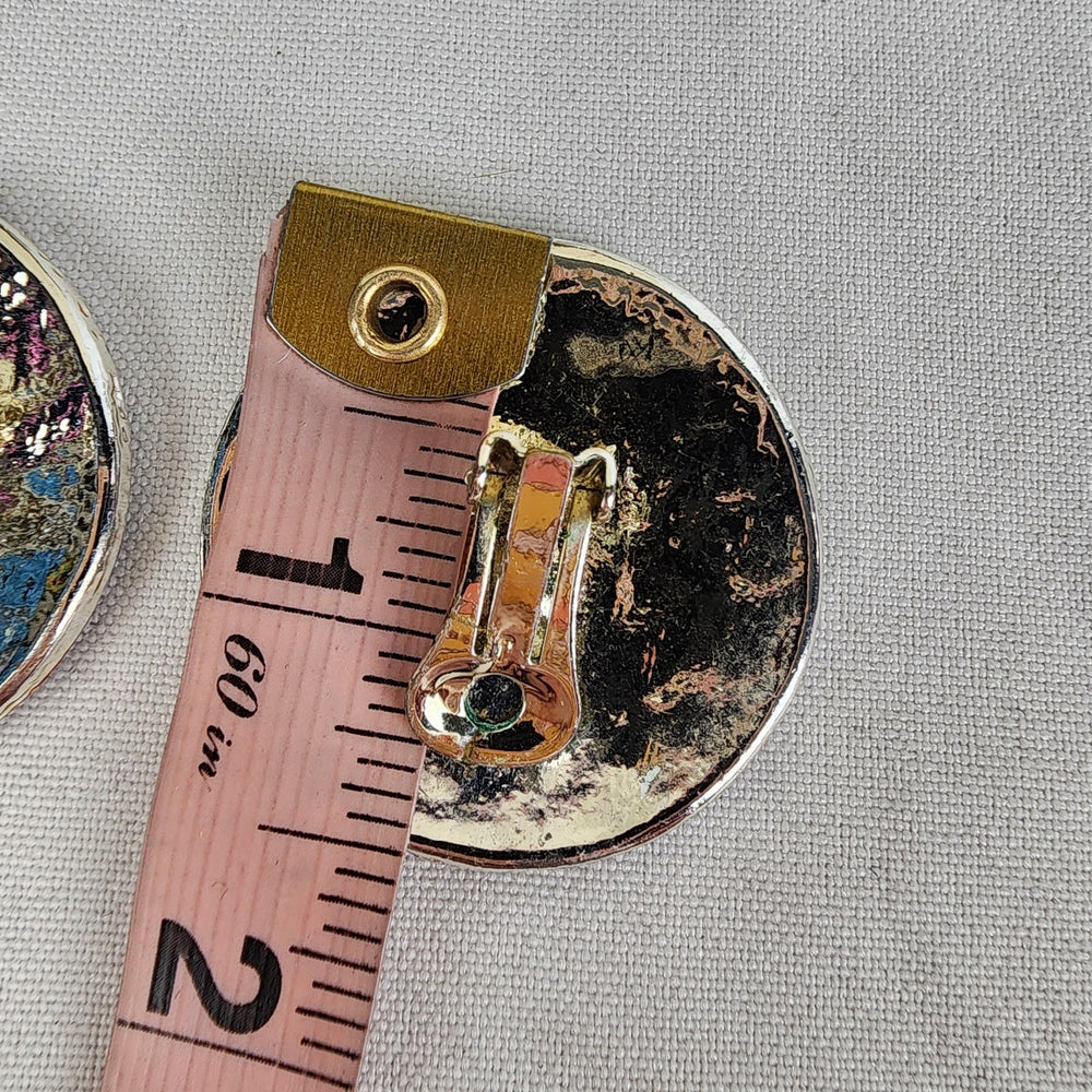 Vintage Red Enamel Metal Clip On Earrings