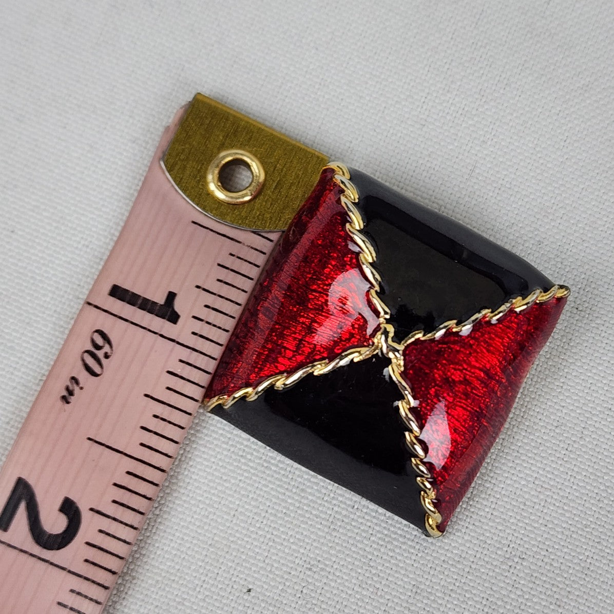 Vintage Red & Black Enamel Metal Cip On Earrings