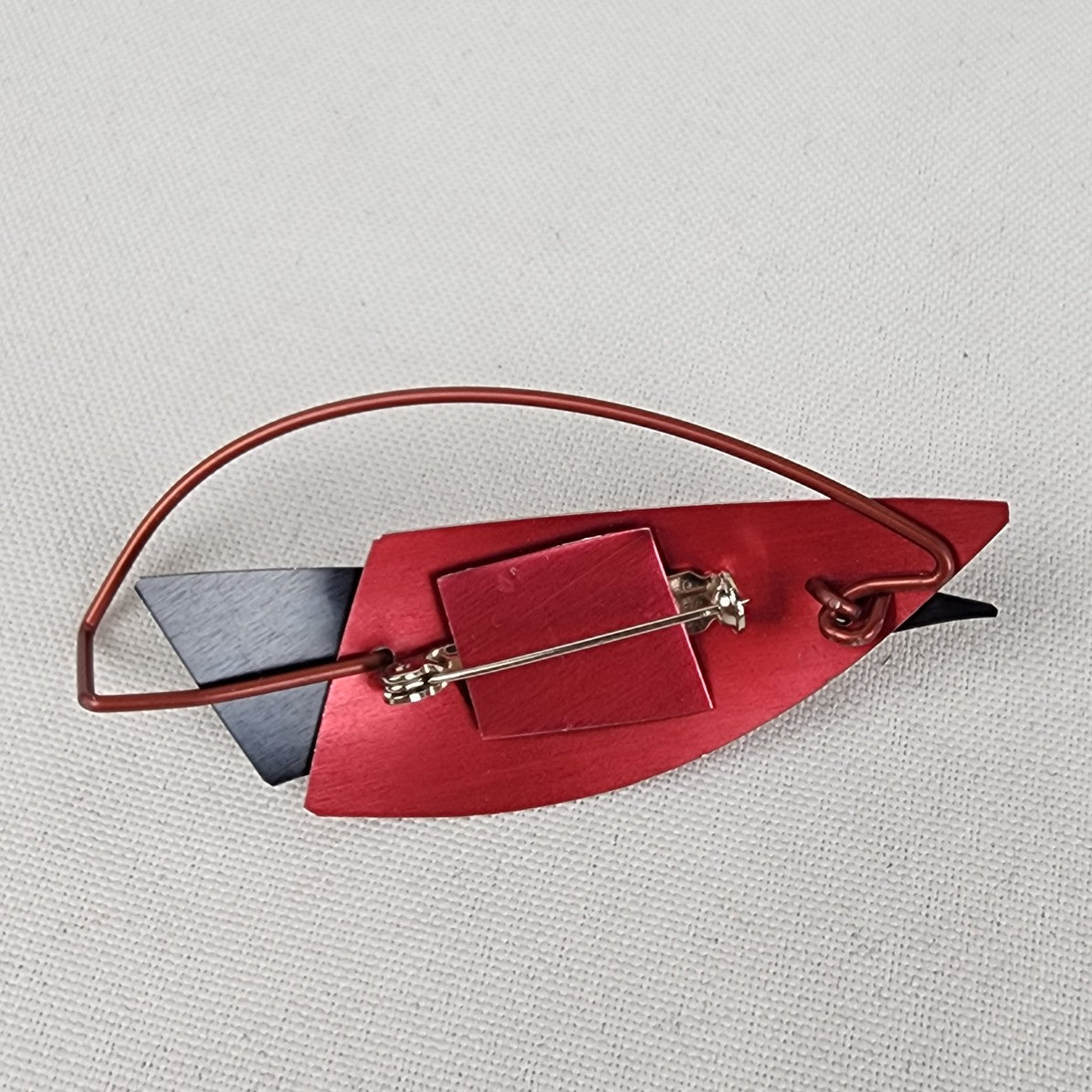 Vintage Red Modernist Metal Red Brooch