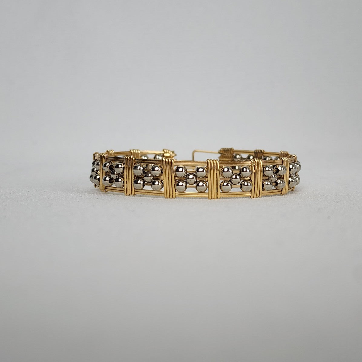 Vintage Gold Tone Silver Beaded Cuff Bracelet