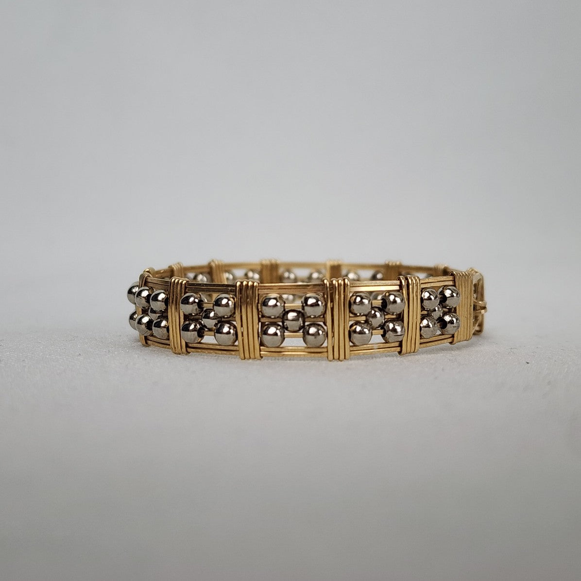 Vintage Gold Tone Silver Beaded Cuff Bracelet