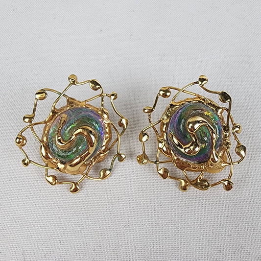 Vintage Gold Tone Glass Statement Clip On Earrings
