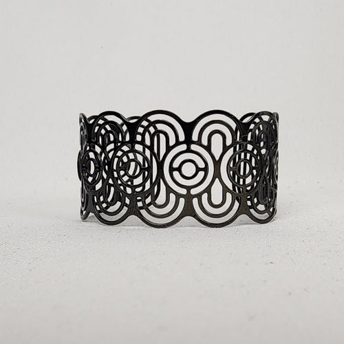 X S. Steel Black Laser Cut Cuff Bracelet