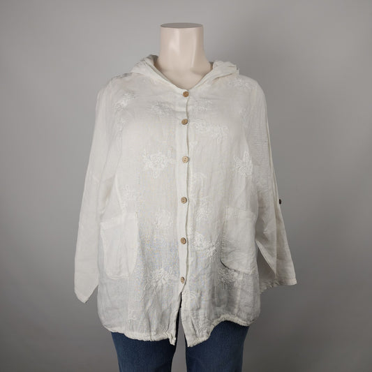 Lea Rigoli Made In Italy White Linen Button Up Blouse Size 2XL